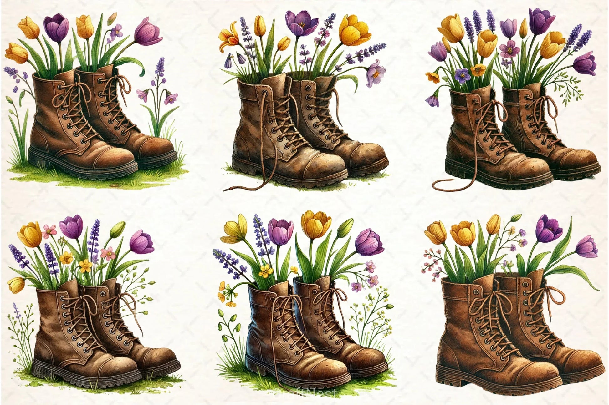 Vintage Boots with Flowers Clipart Bundle - CraftNest - Digital Crafting and Art