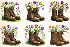 Vintage Boots with Flowers Clipart Bundle - CraftNest - Digital Crafting and Art