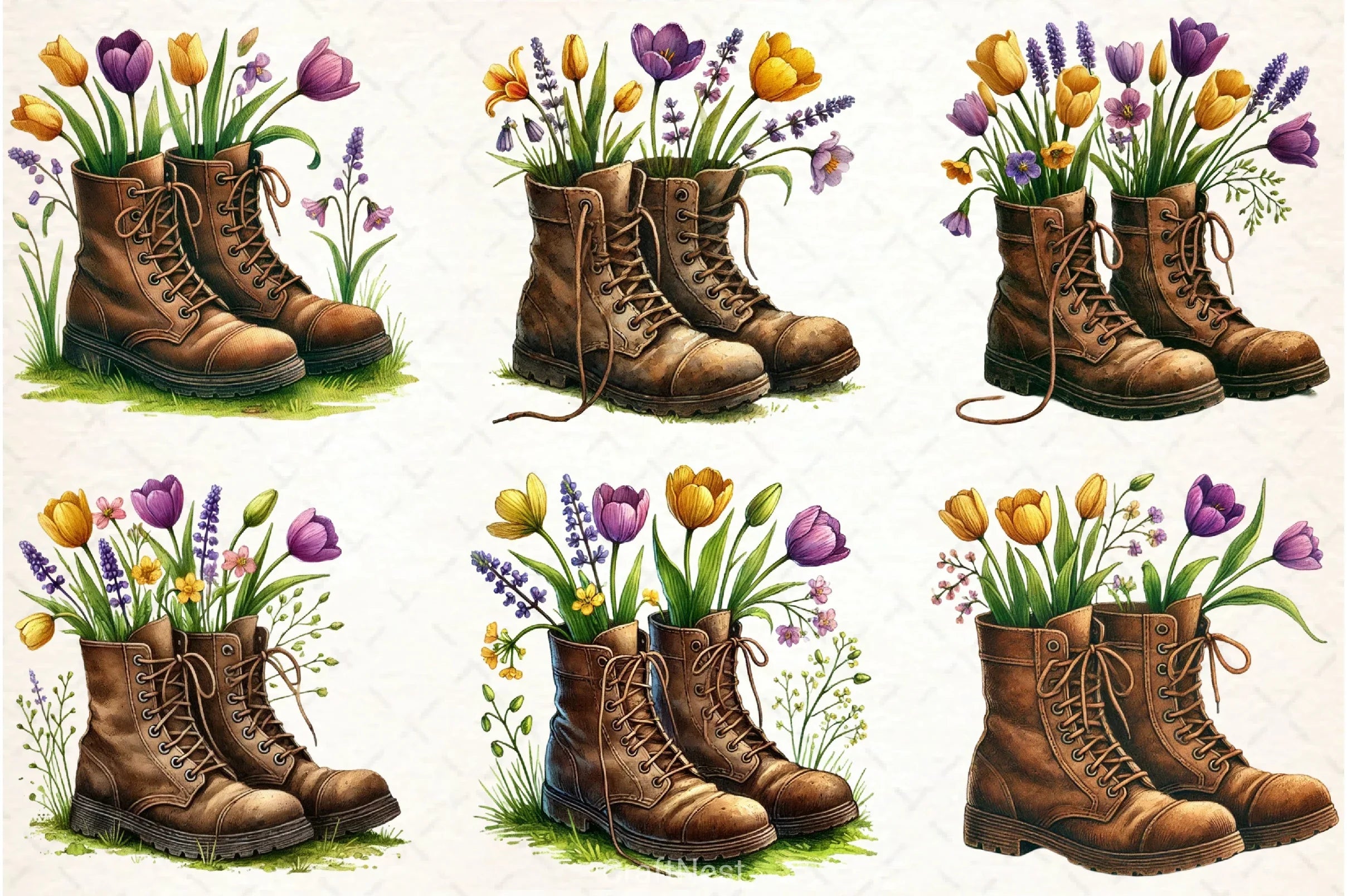 Vintage Boots with Flowers Clipart Bundle - CraftNest - Digital Crafting and Art