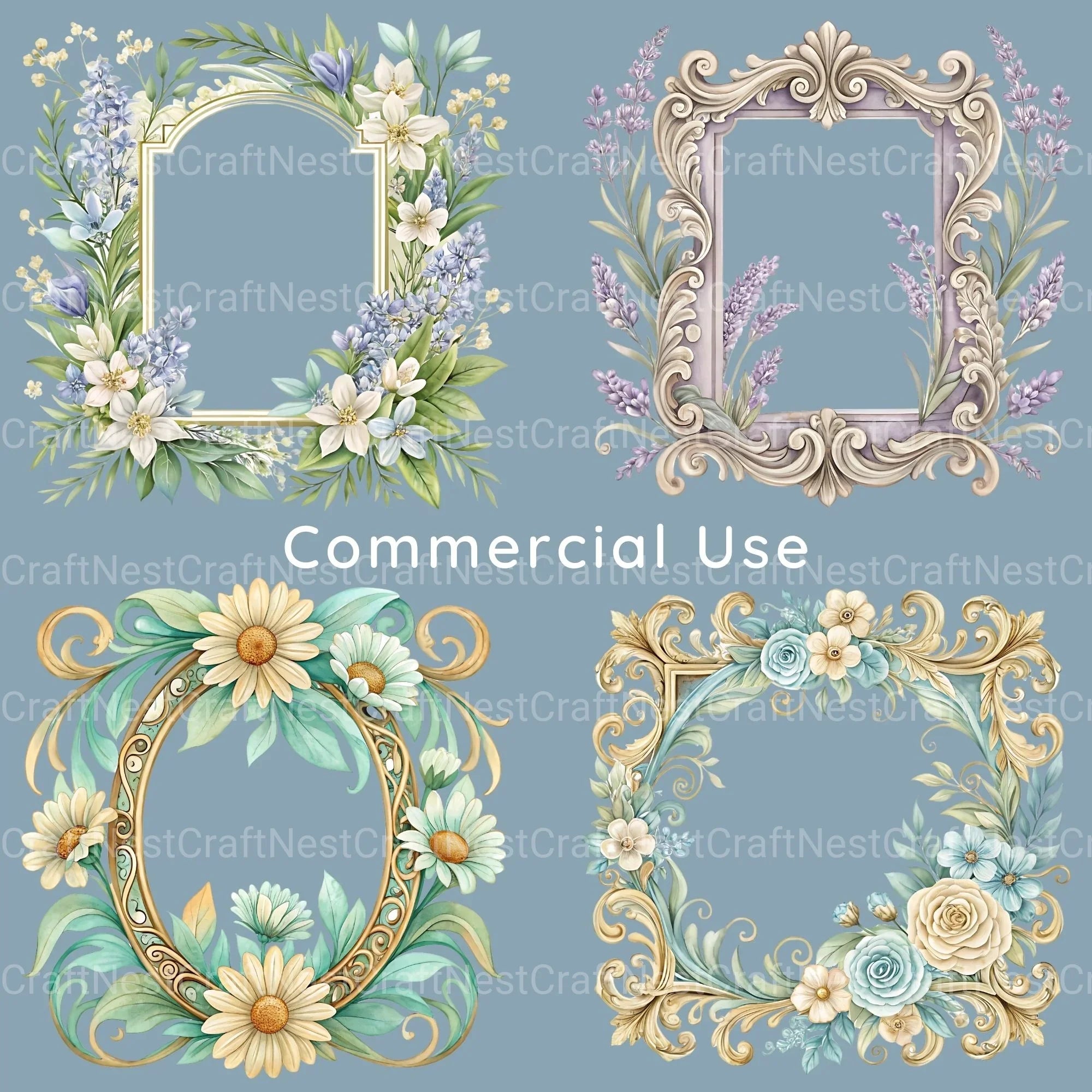 Floral Frames Clipart Bundle 3 - CraftNest - Digital Crafting and Art