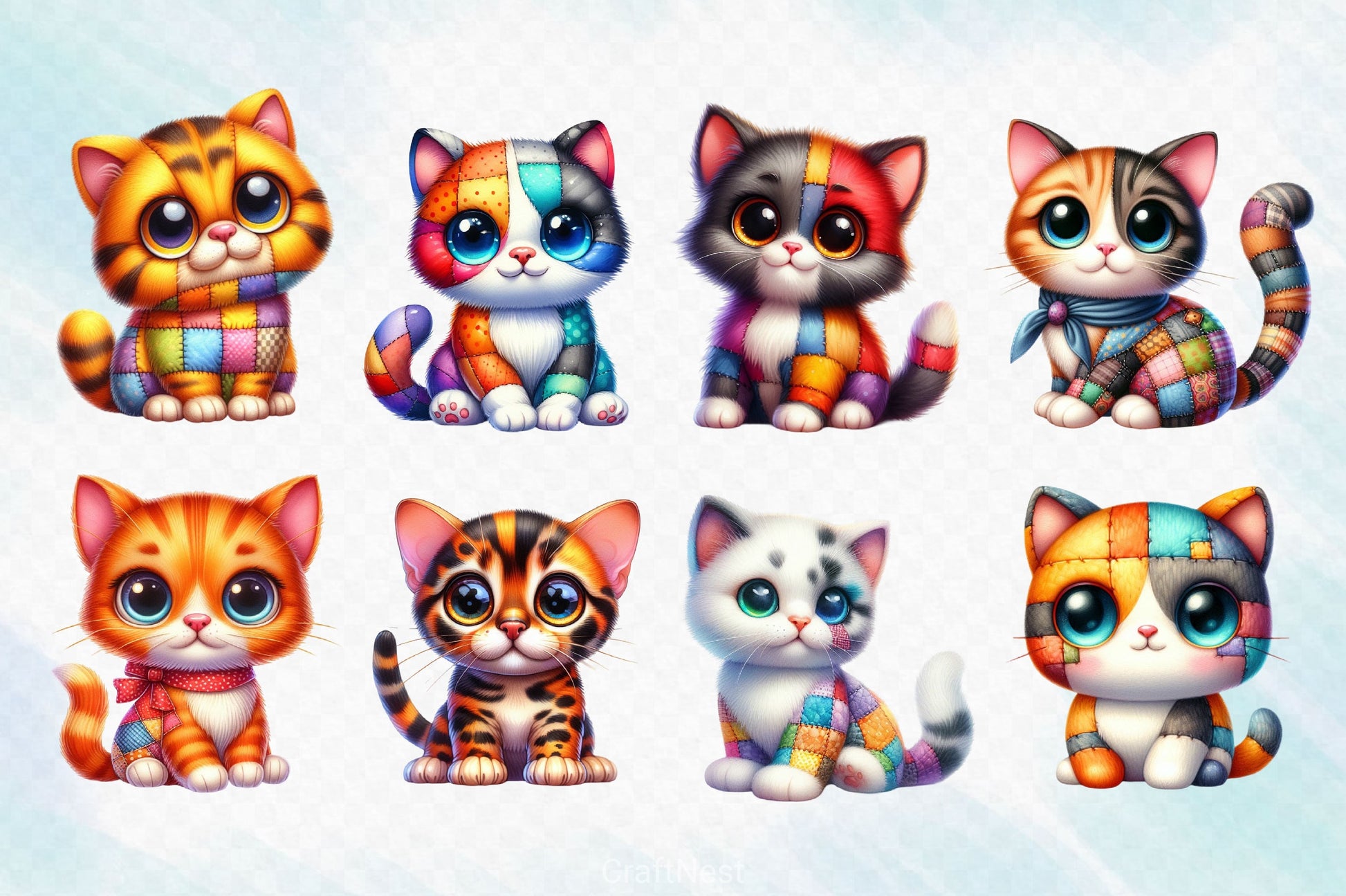 Cute Patchwork Cats Clipart Bundle - CraftNest - Digital Crafting and Art