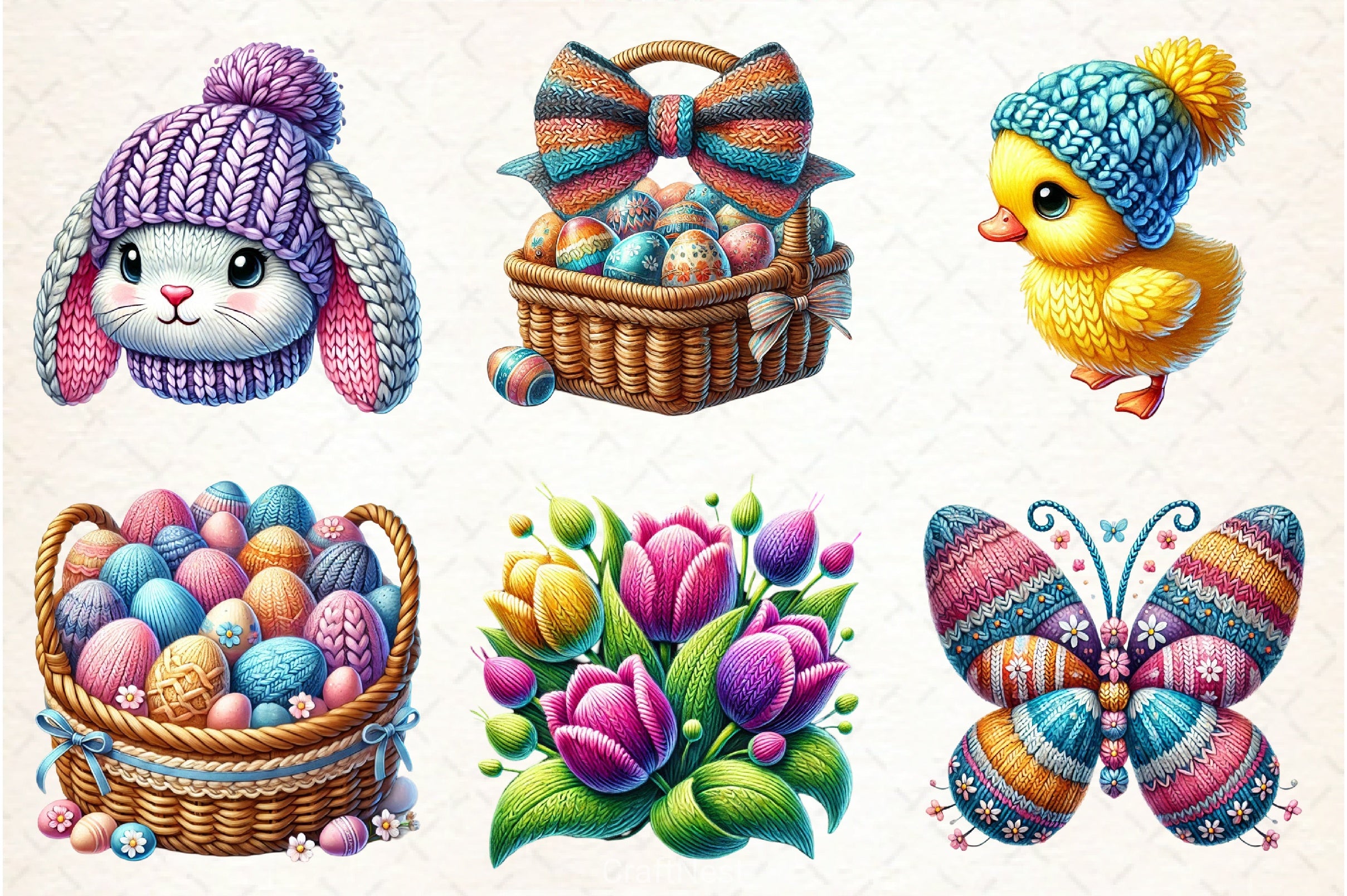 Knitted Easter Clipart Bundle - CraftNest - Digital Crafting and Art