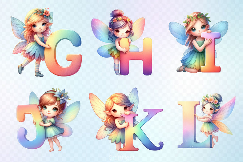 Cute Fairy Alphabet Clipart Bundle - CraftNest - Digital Crafting and Art