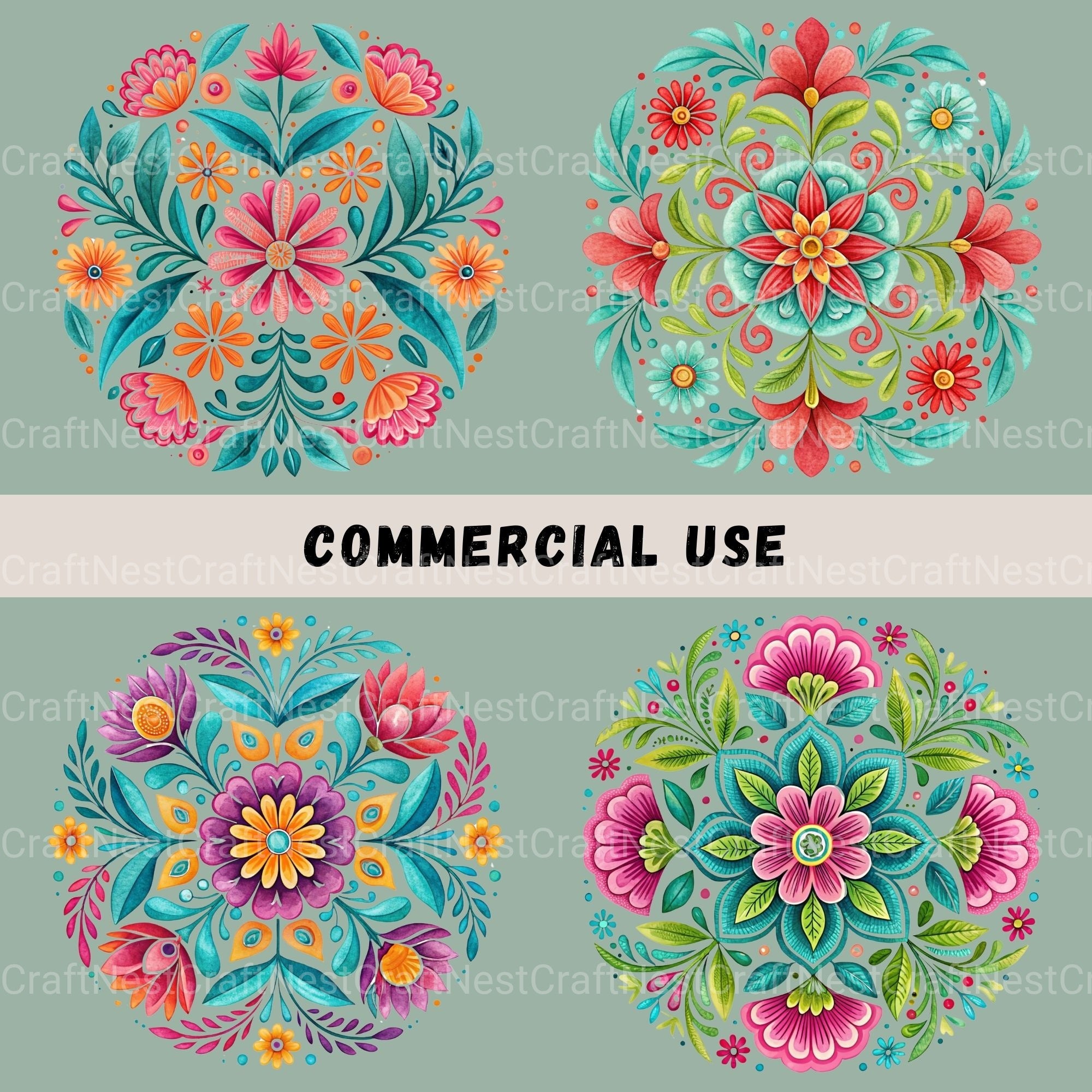 Fiesta Flowers Circle Clipart Bundle - CraftNest - Digital Crafting and Art