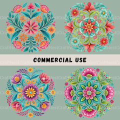 Fiesta Flowers Circle Clipart Bundle - CraftNest - Digital Crafting and Art