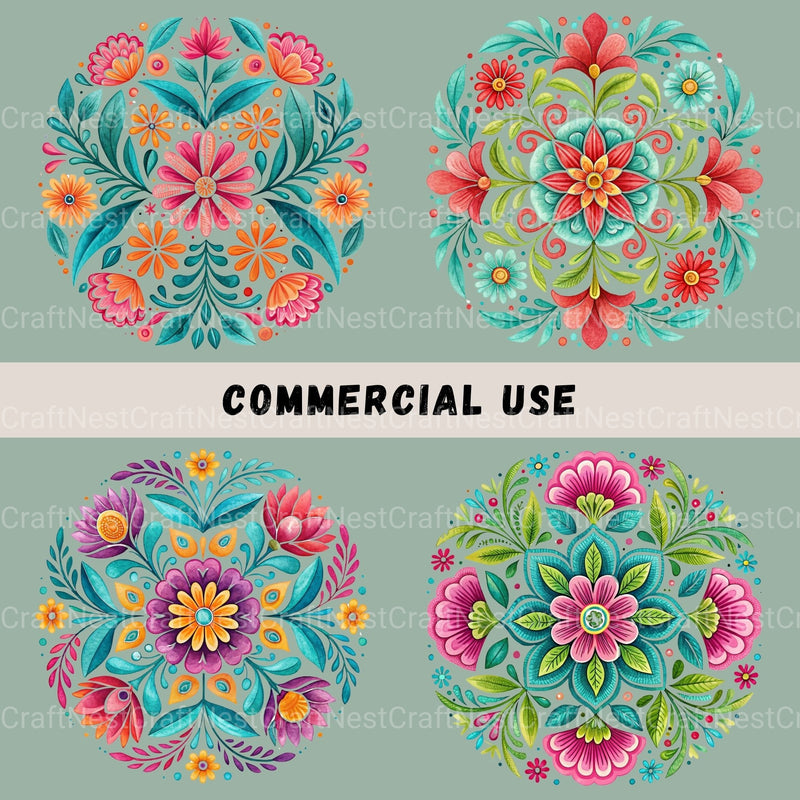 Fiesta Flowers Circle Clipart Bundle - CraftNest - Digital Crafting and Art