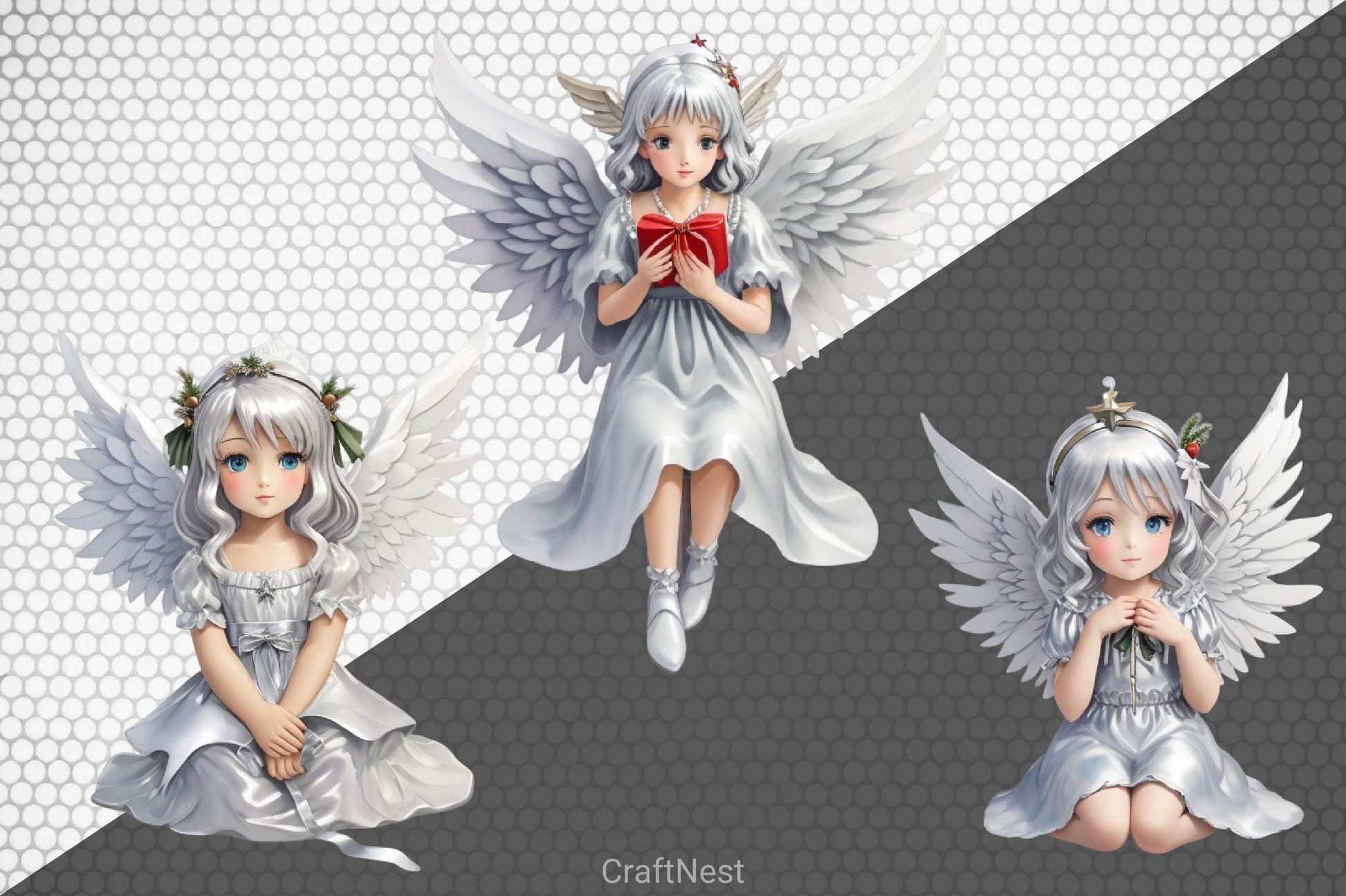 Silver Christmas Angel Clipart Bundle - CraftNest - Digital Crafting and Art