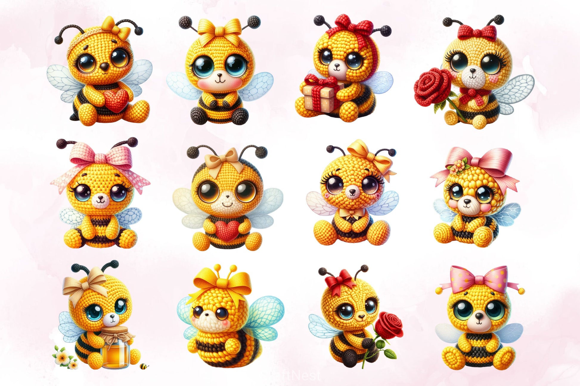Crochet Cute Bee Clipart Bundle 2 - CraftNest - Digital Crafting and Art