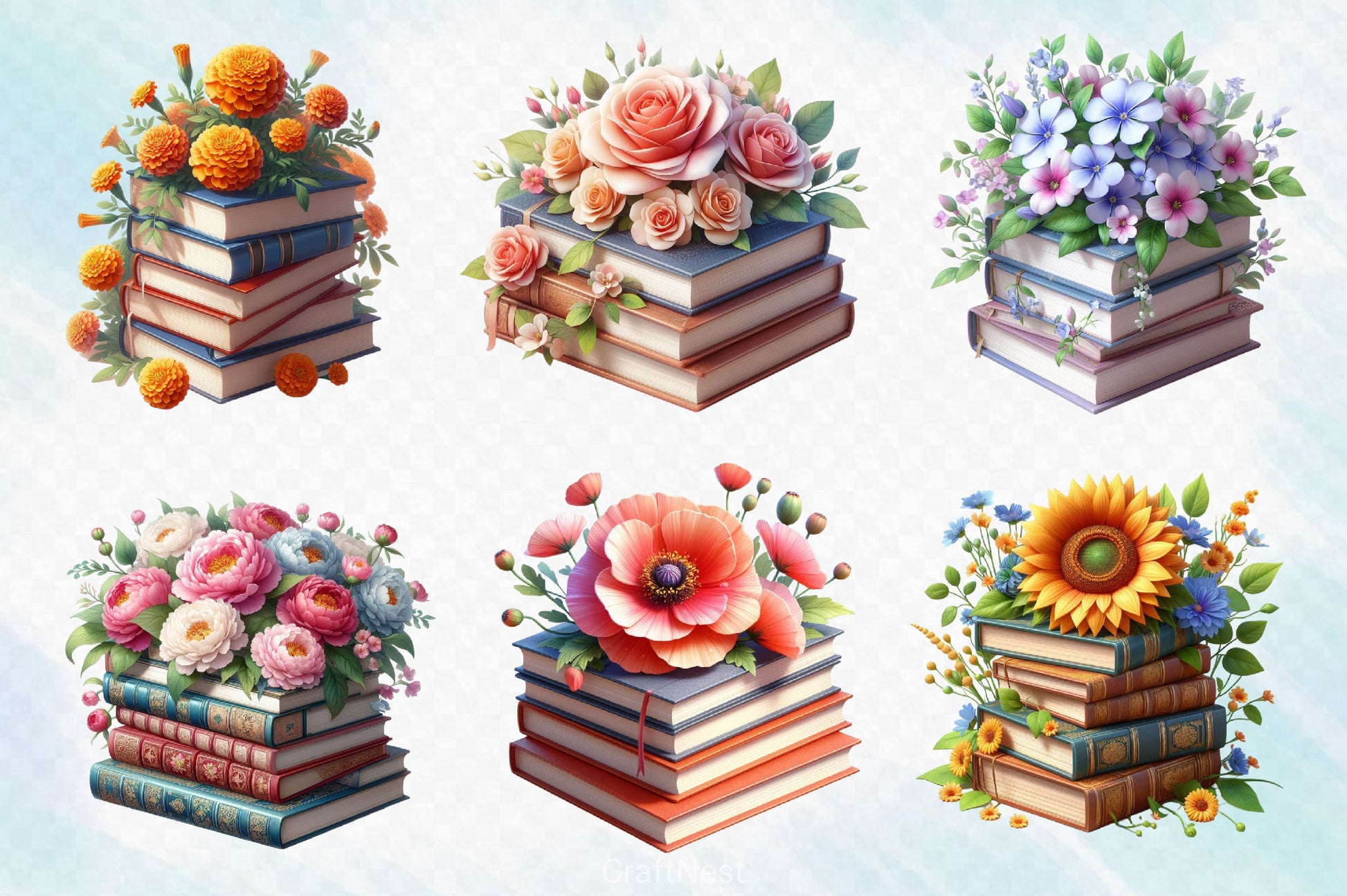 Spring Flower Book Stack Clipart Bundle 2 - CraftNest - Digital Crafting and Art