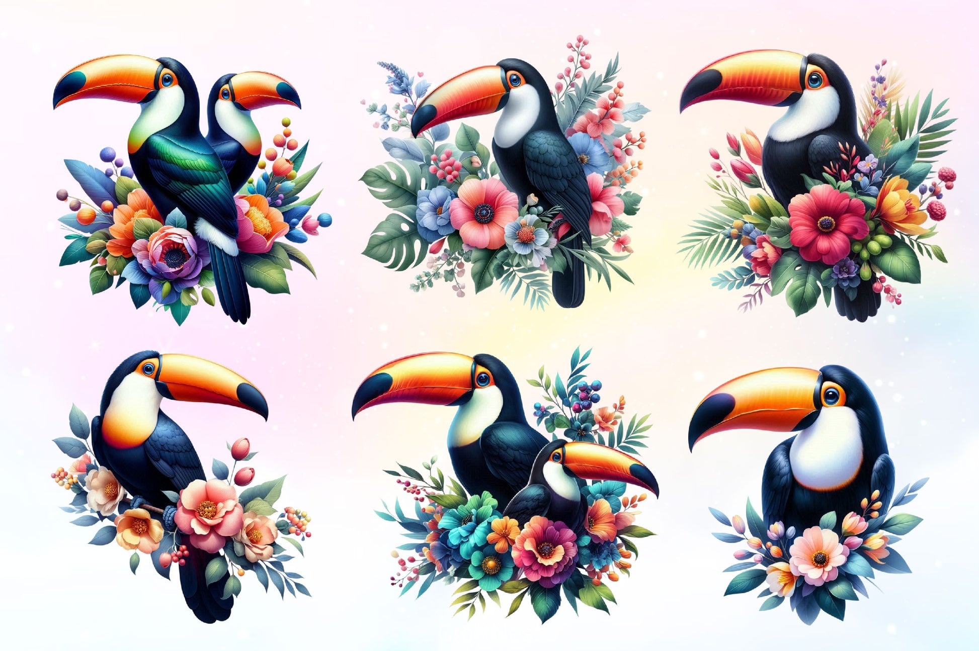Floral Toucans Clipart Bundle 2 - CraftNest - Digital Crafting and Art
