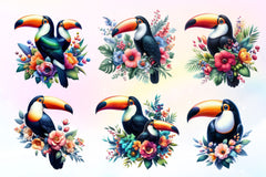 Floral Toucans Clipart Bundle 2 - CraftNest - Digital Crafting and Art