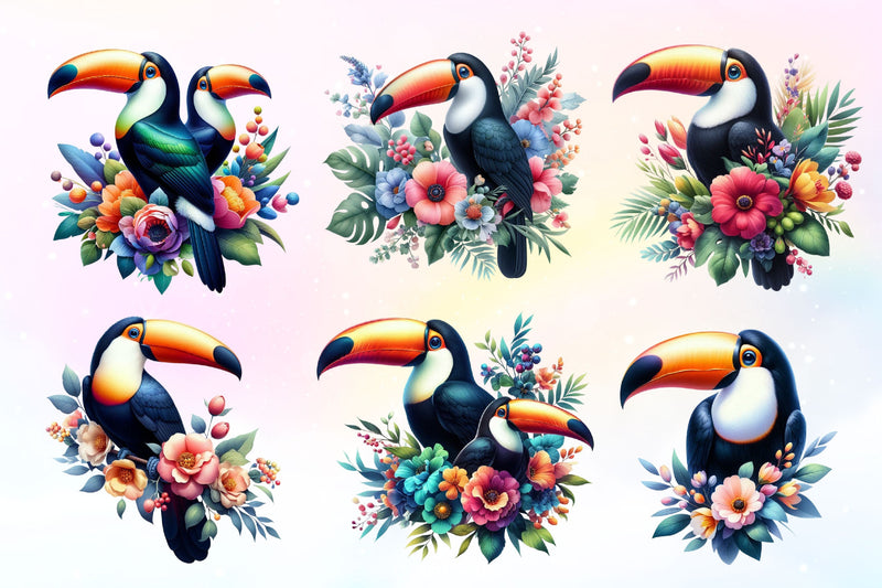 Floral Toucans Clipart Bundle 2 - CraftNest - Digital Crafting and Art
