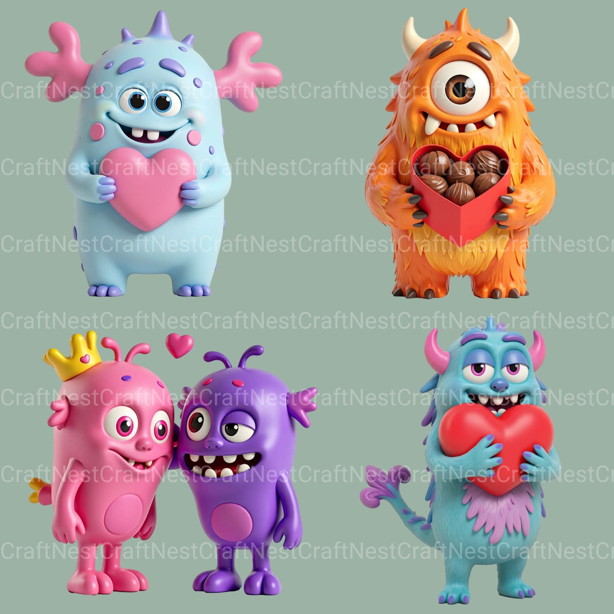 3D Monster Love Clipart Bundle - CraftNest - Digital Crafting and Art