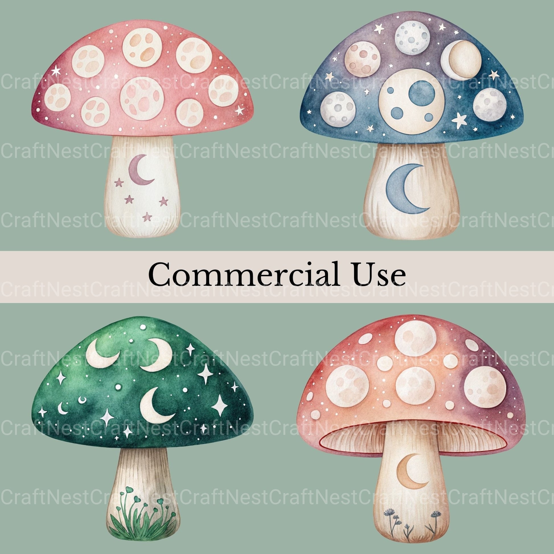 Mushrooms Celestial Clipart Bundle - CraftNest - Digital Crafting and Art