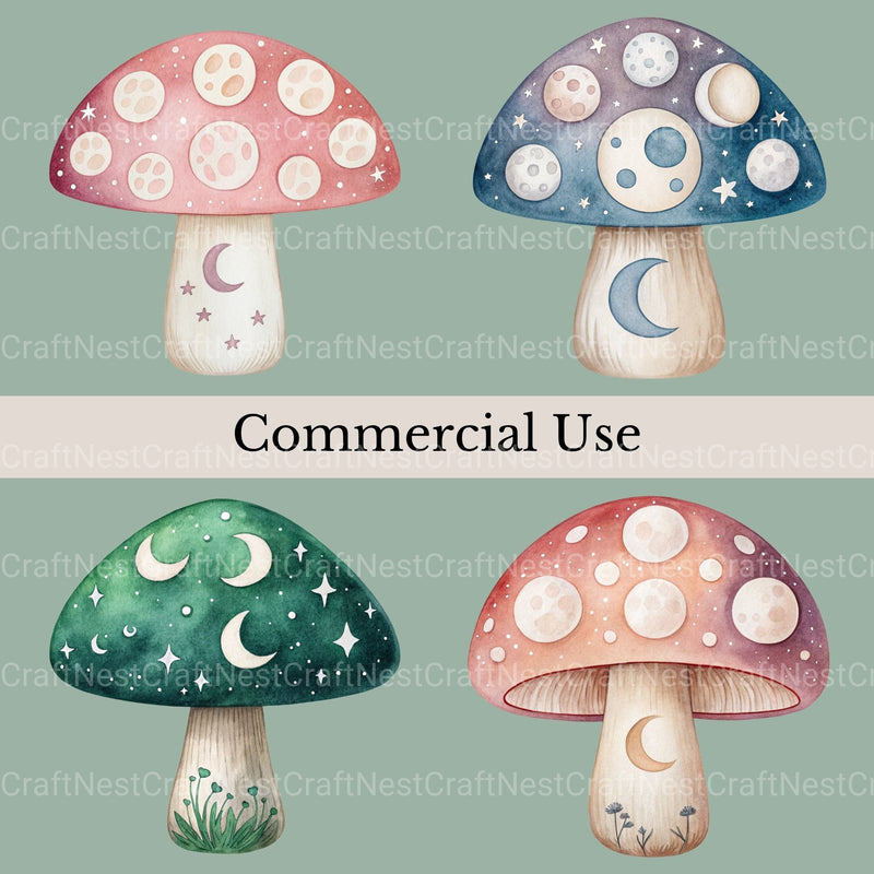 Mushrooms Celestial Clipart Bundle - CraftNest - Digital Crafting and Art