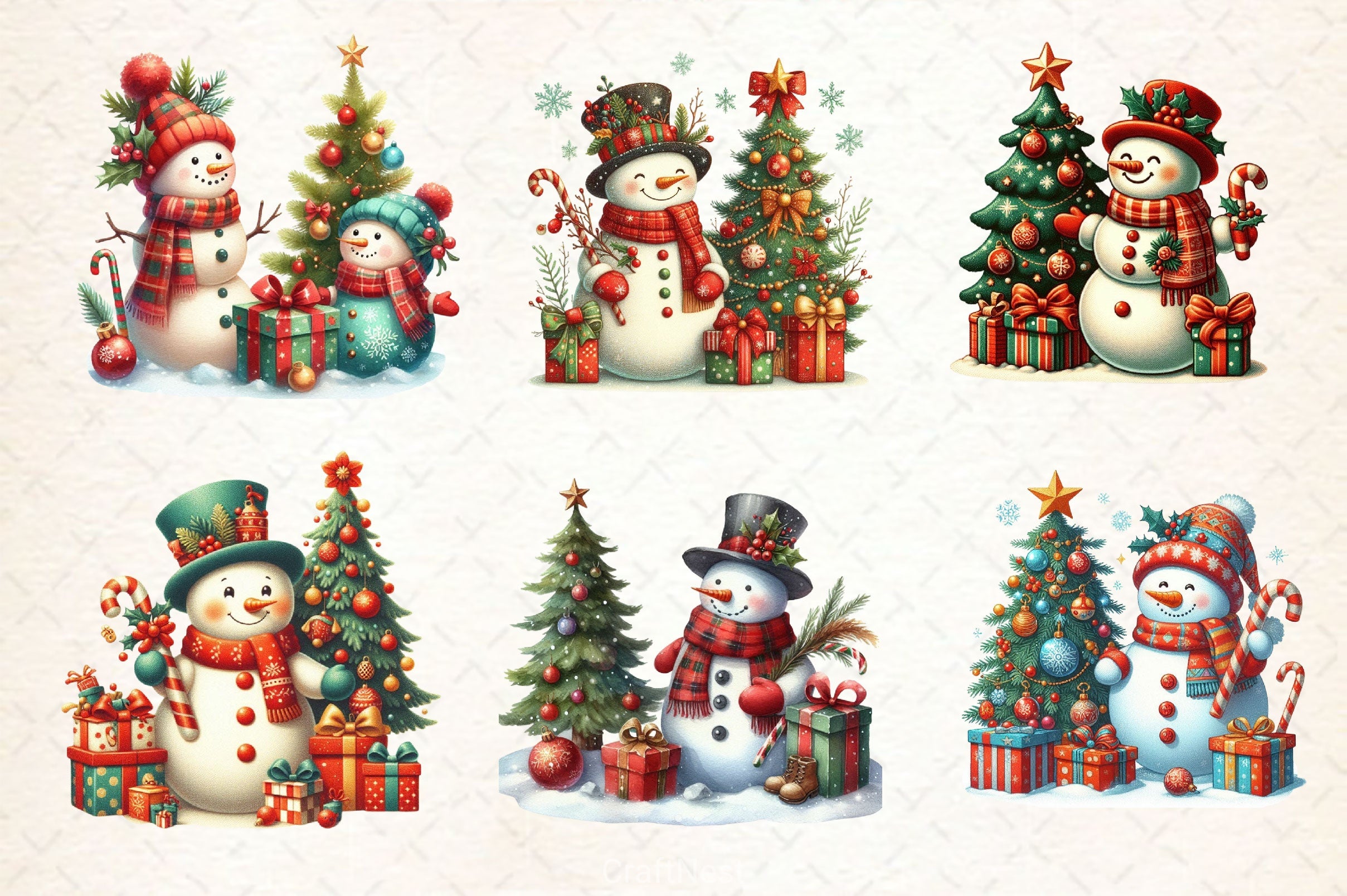 Vintage Christmas Snowman Clipart Bundle - CraftNest - Digital Crafting and Art