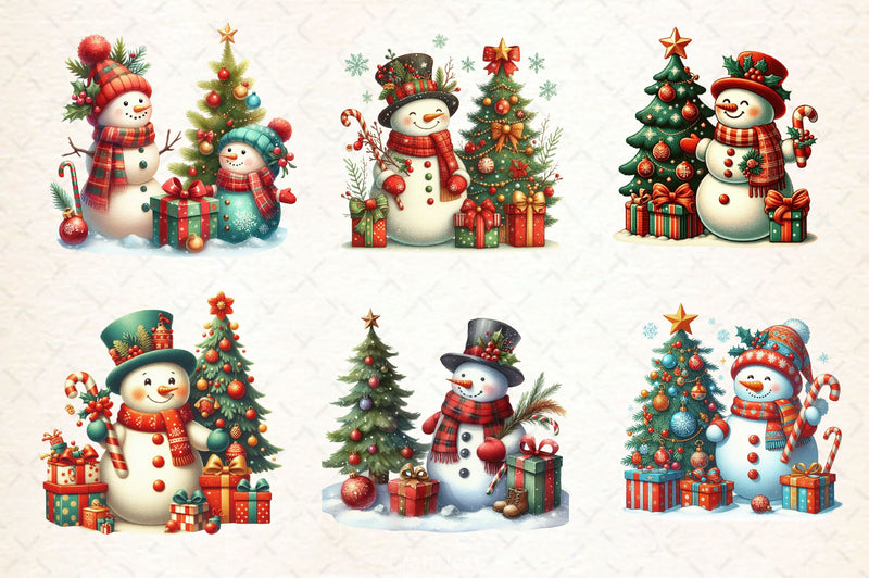 Vintage Christmas Snowman Clipart Bundle - CraftNest - Digital Crafting and Art