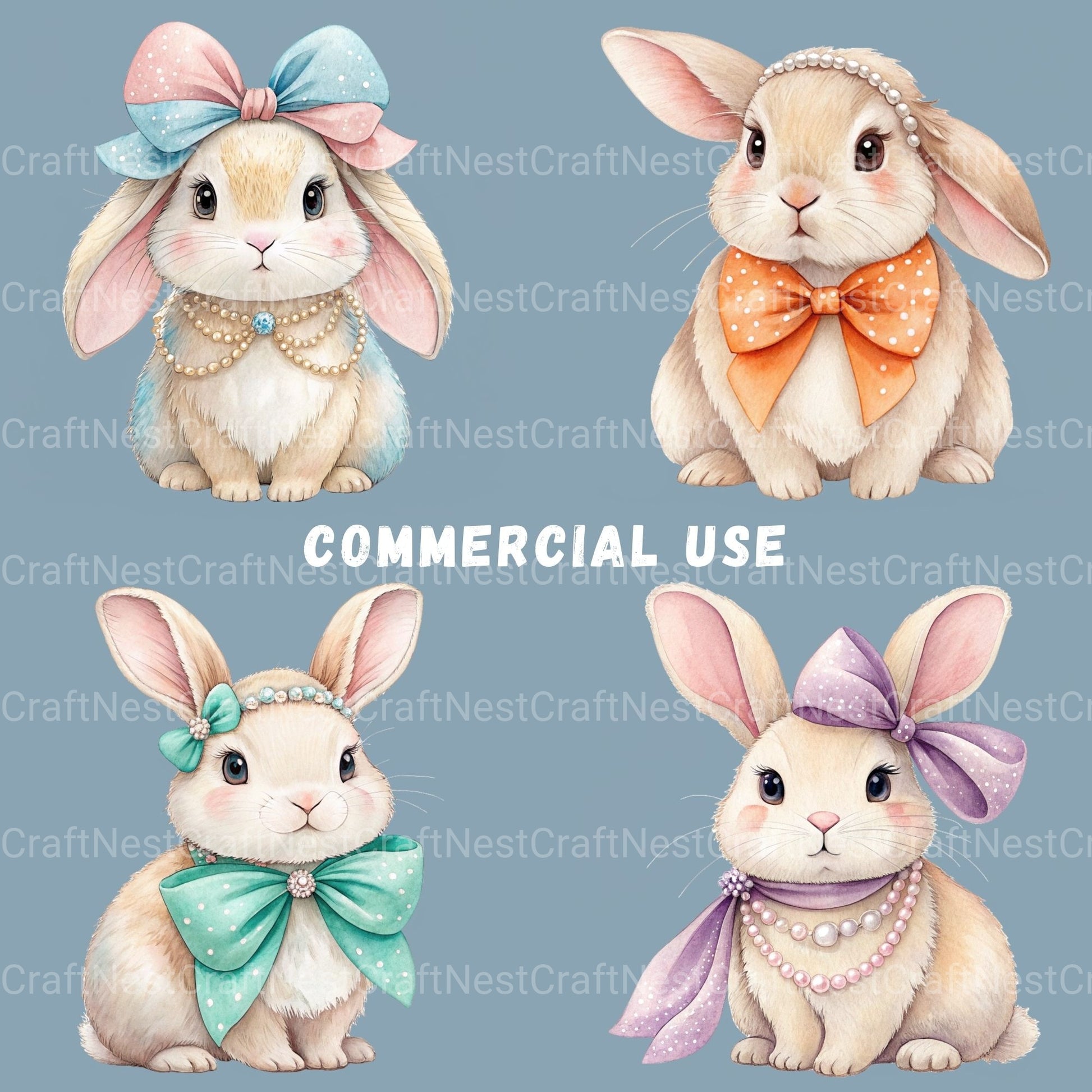 Bunnies Coquette Bow Clipart Bundle - CraftNest - Digital Crafting and Art