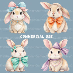 Bunnies Coquette Bow Clipart Bundle - CraftNest - Digital Crafting and Art