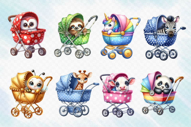 Peeking Baby Animals In Stroller Clipart Bundle - CraftNest - Digital Crafting and Art