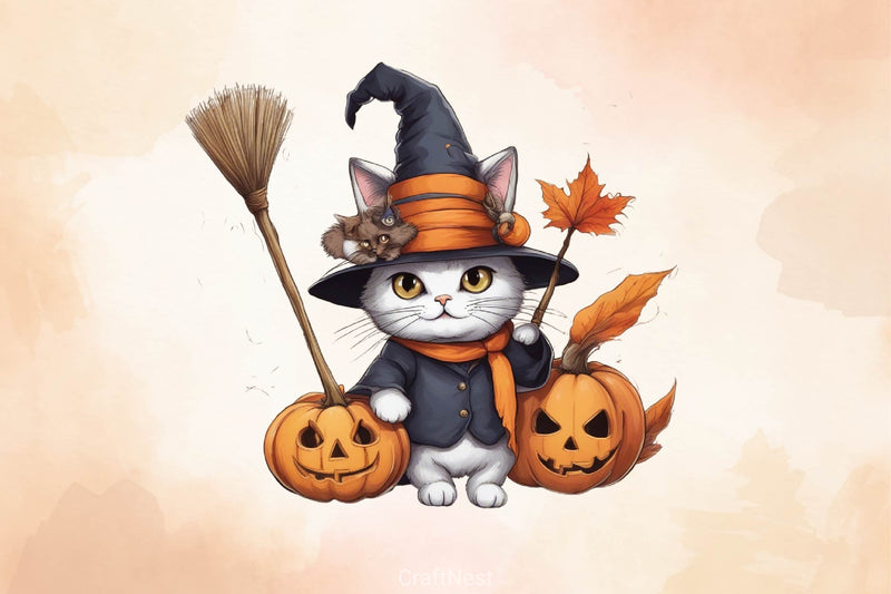 Halloween Cute Cat Clipart Bundle - CraftNest - Digital Crafting and Art