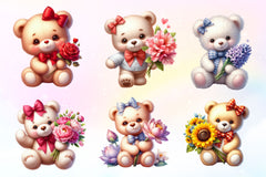 Teddy Bear Holding Flowers Clipart Bundle - CraftNest - Digital Crafting and Art