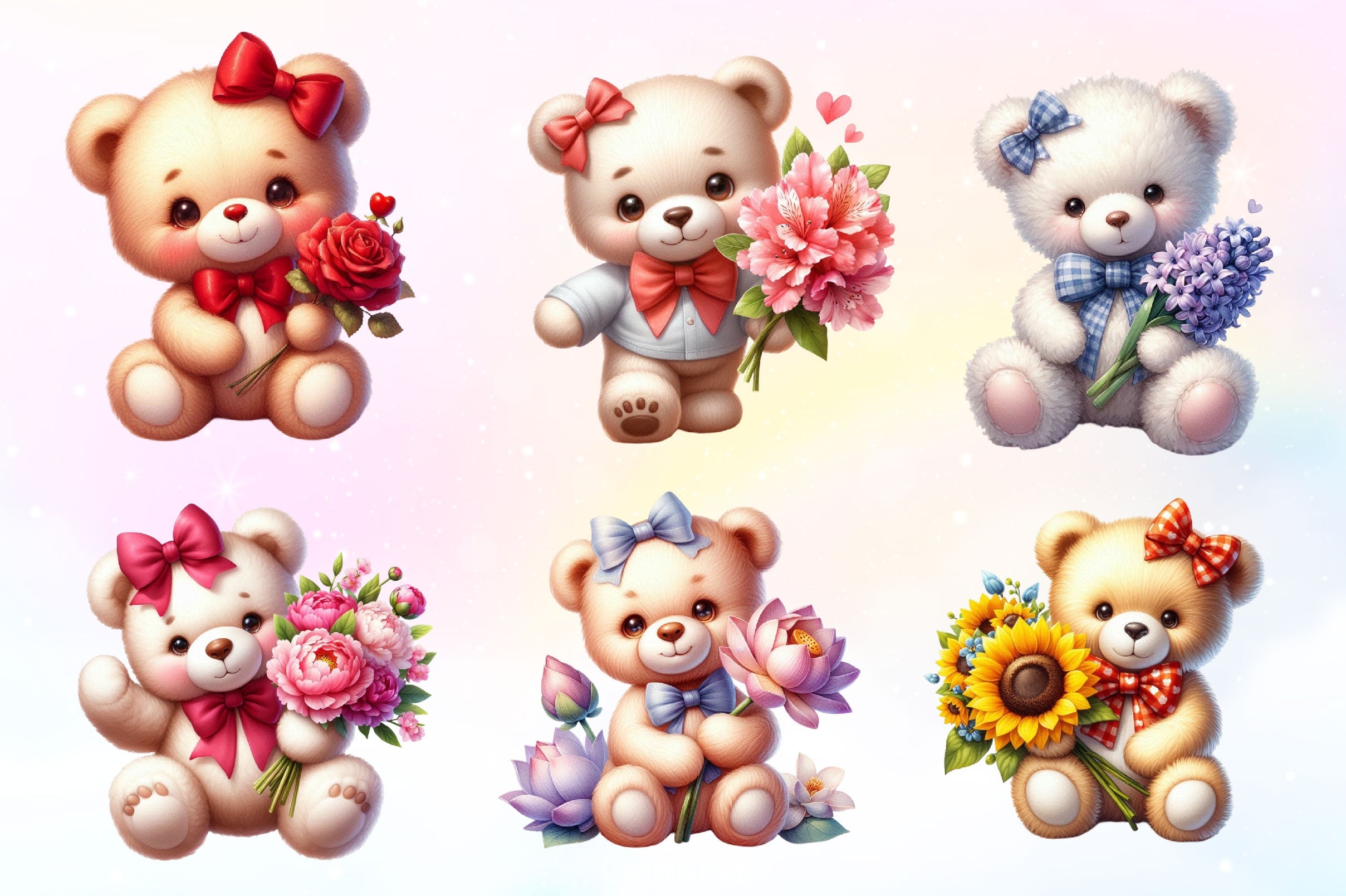 Teddy Bear Holding Flowers Clipart Bundle - CraftNest - Digital Crafting and Art