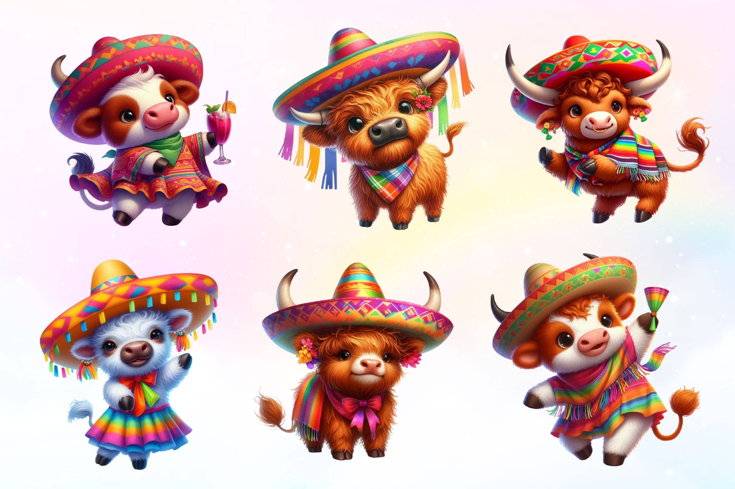 Cinco De Mayo Highland Cow Clipart Bundle 3 - CraftNest - Digital Crafting and Art
