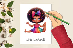 Cute Little Girl Afro Yoga Pose Clipart Bundle - CraftNest - Digital Crafting and Art