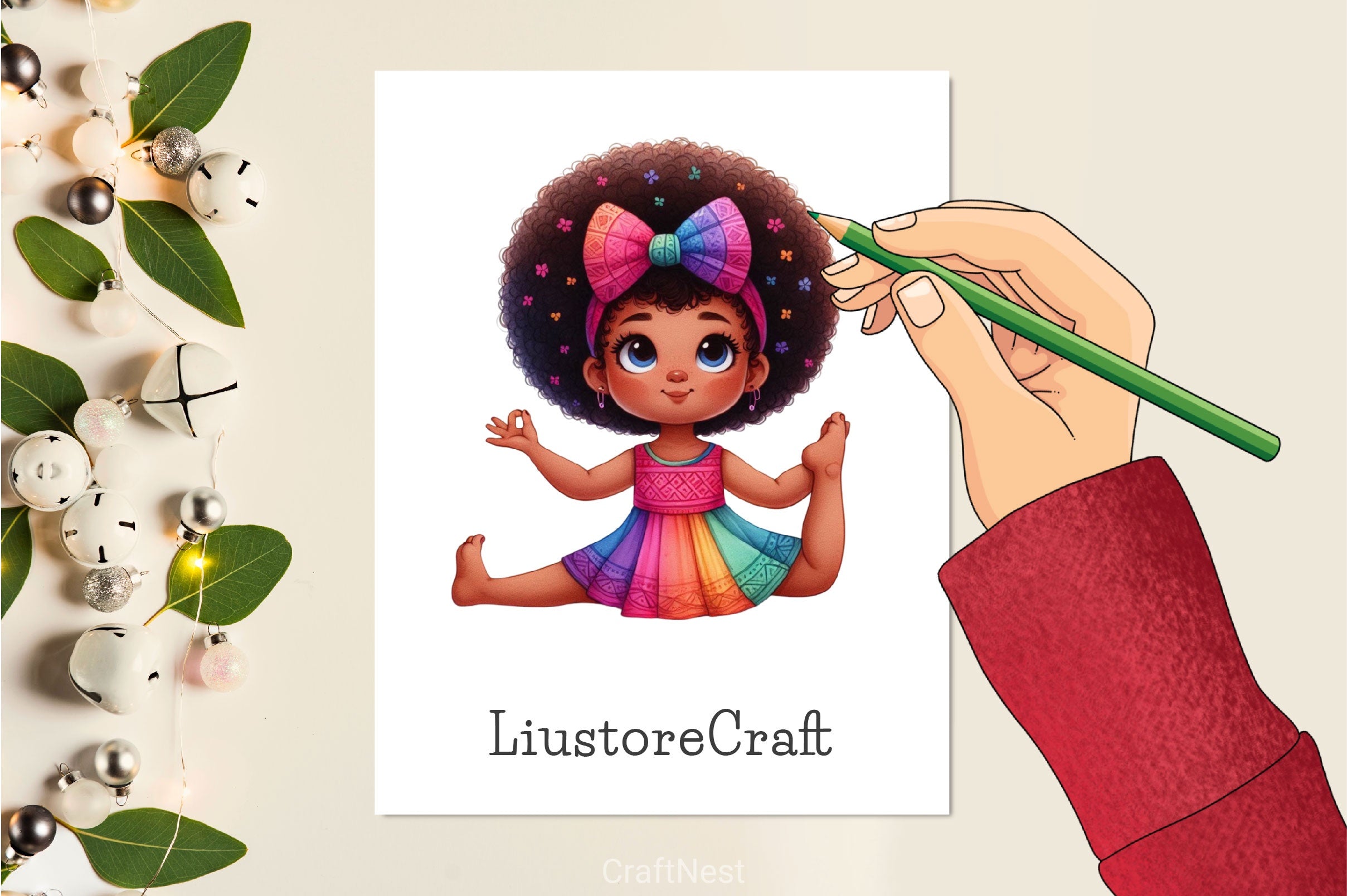 Cute Little Girl Afro Yoga Pose Clipart Bundle - CraftNest - Digital Crafting and Art