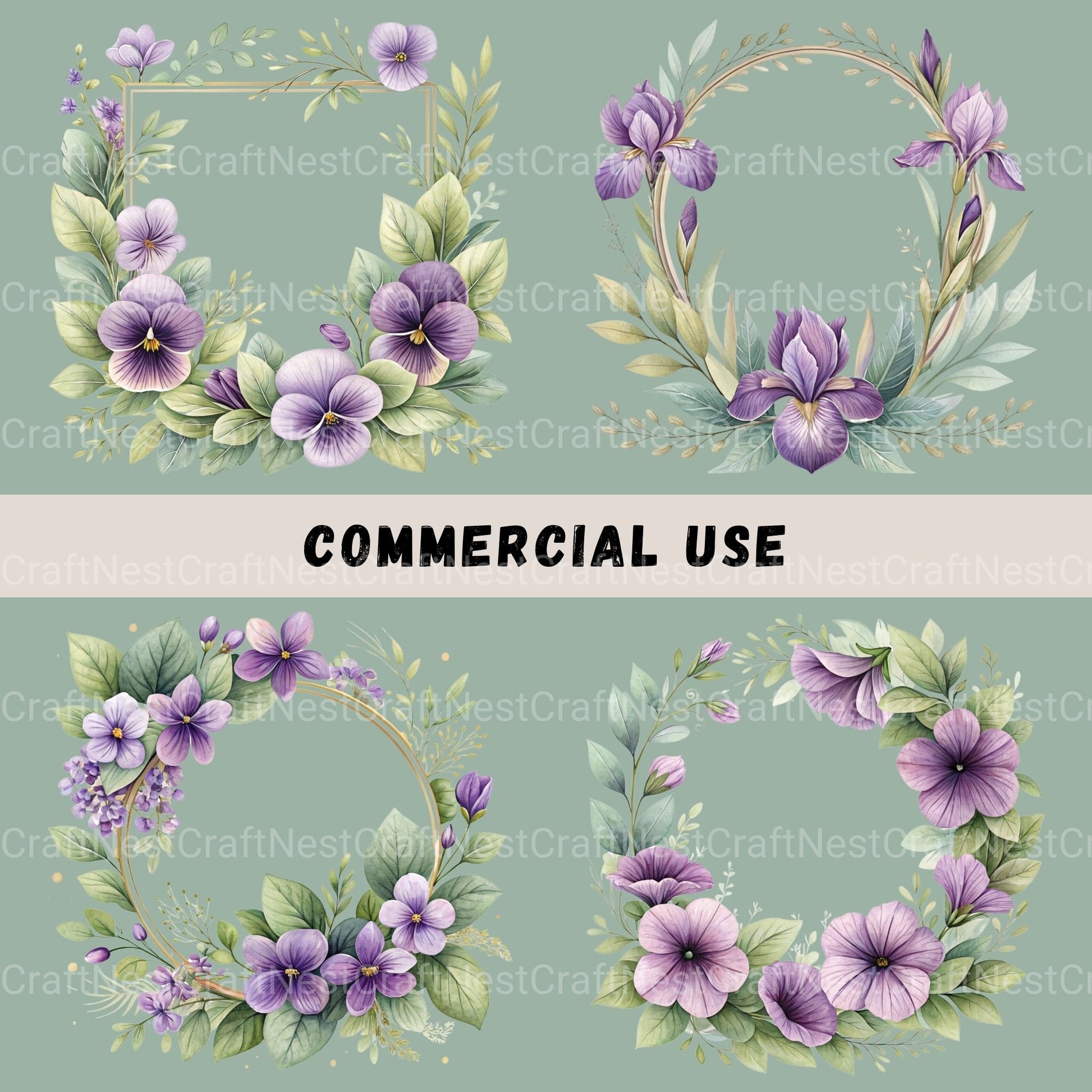 Purple Floral Frames Clipart Bundle - CraftNest - Digital Crafting and Art