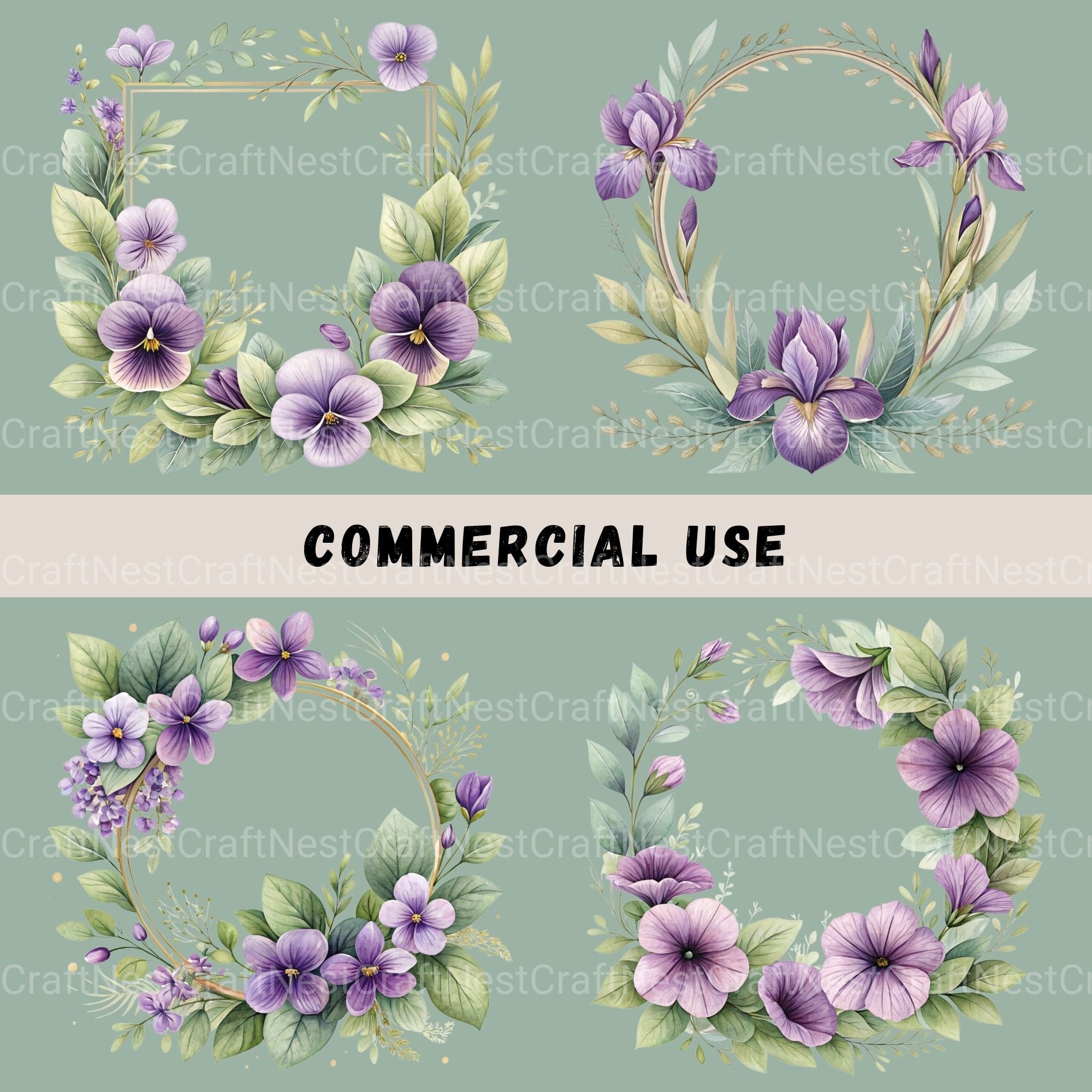Purple Floral Frames Clipart Bundle - CraftNest - Digital Crafting and Art