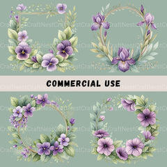 Purple Floral Frames Clipart Bundle - CraftNest - Digital Crafting and Art