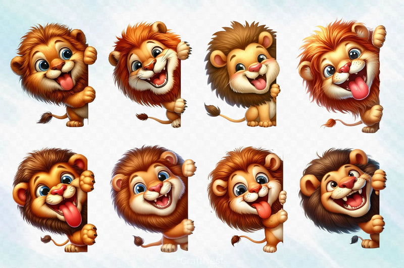 Lion Peeking Around Corner Clipart Bundle 2 - CraftNest - Digital Crafting and Art