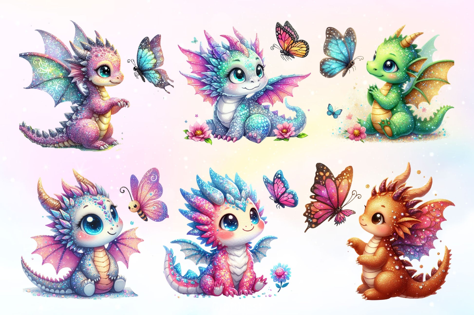 Cute Dragon With Butterfly Clipart Bundle 2 - CraftNest - Digital Crafting and Art