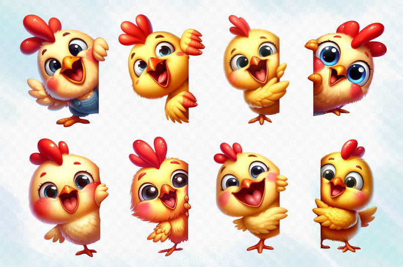 Funny Chick Peeking Around Corner Clipart Bundle - CraftNest - Digital Crafting and Art