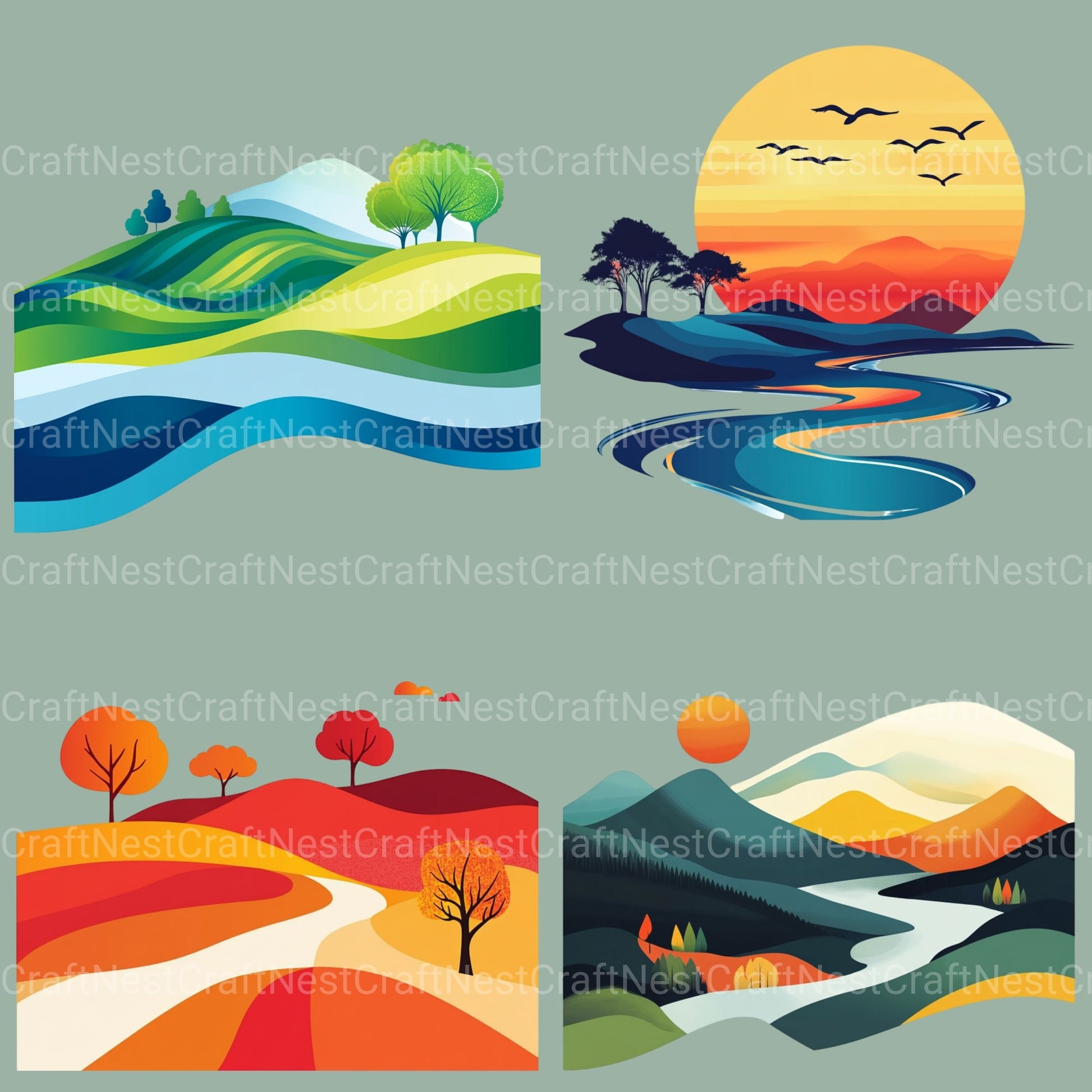 Abstract Landscapes Clipart Bundle - CraftNest - Digital Crafting and Art
