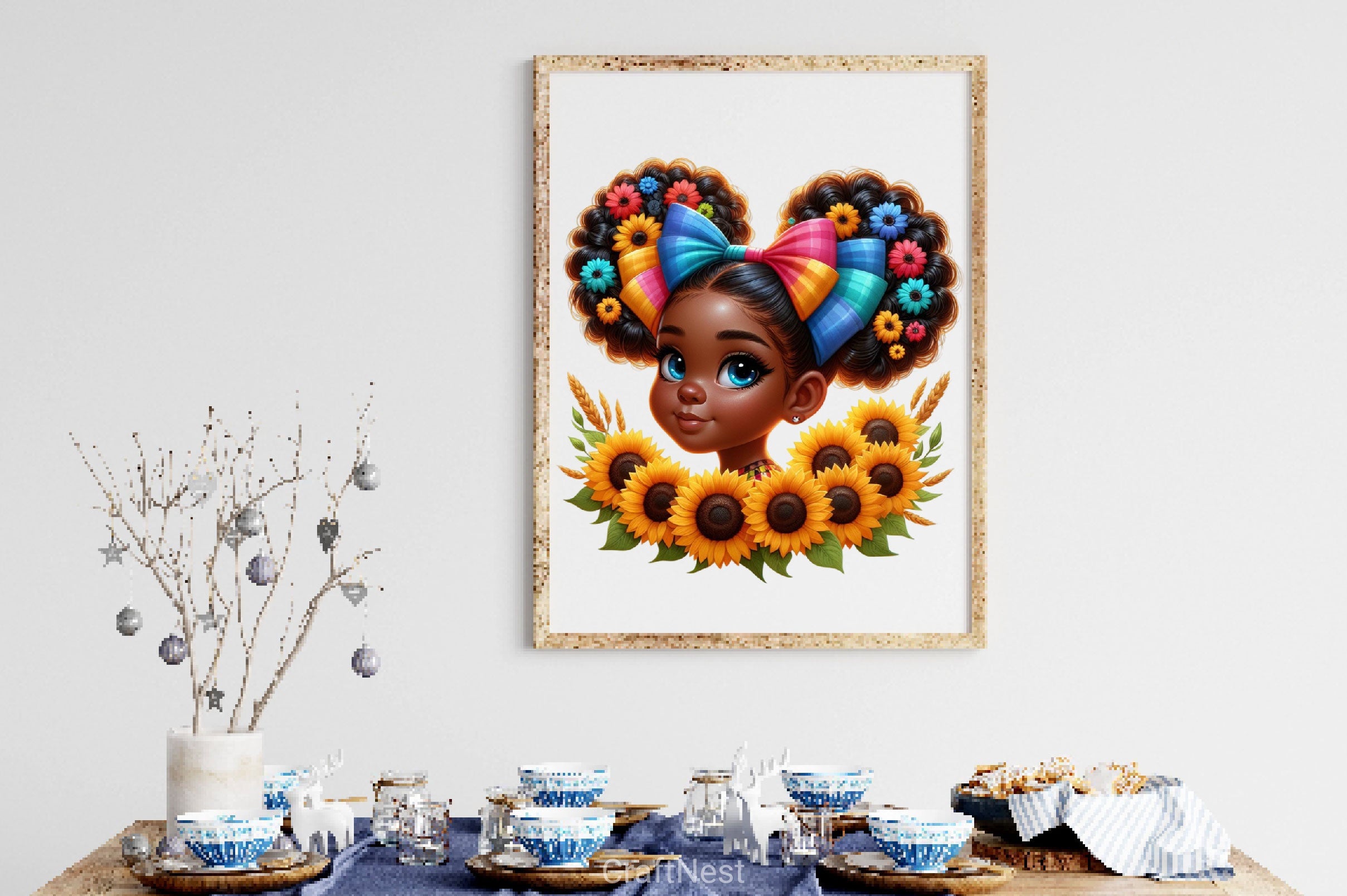 Cute Black Girl With Flower Clipart Bundle - CraftNest - Digital Crafting and Art