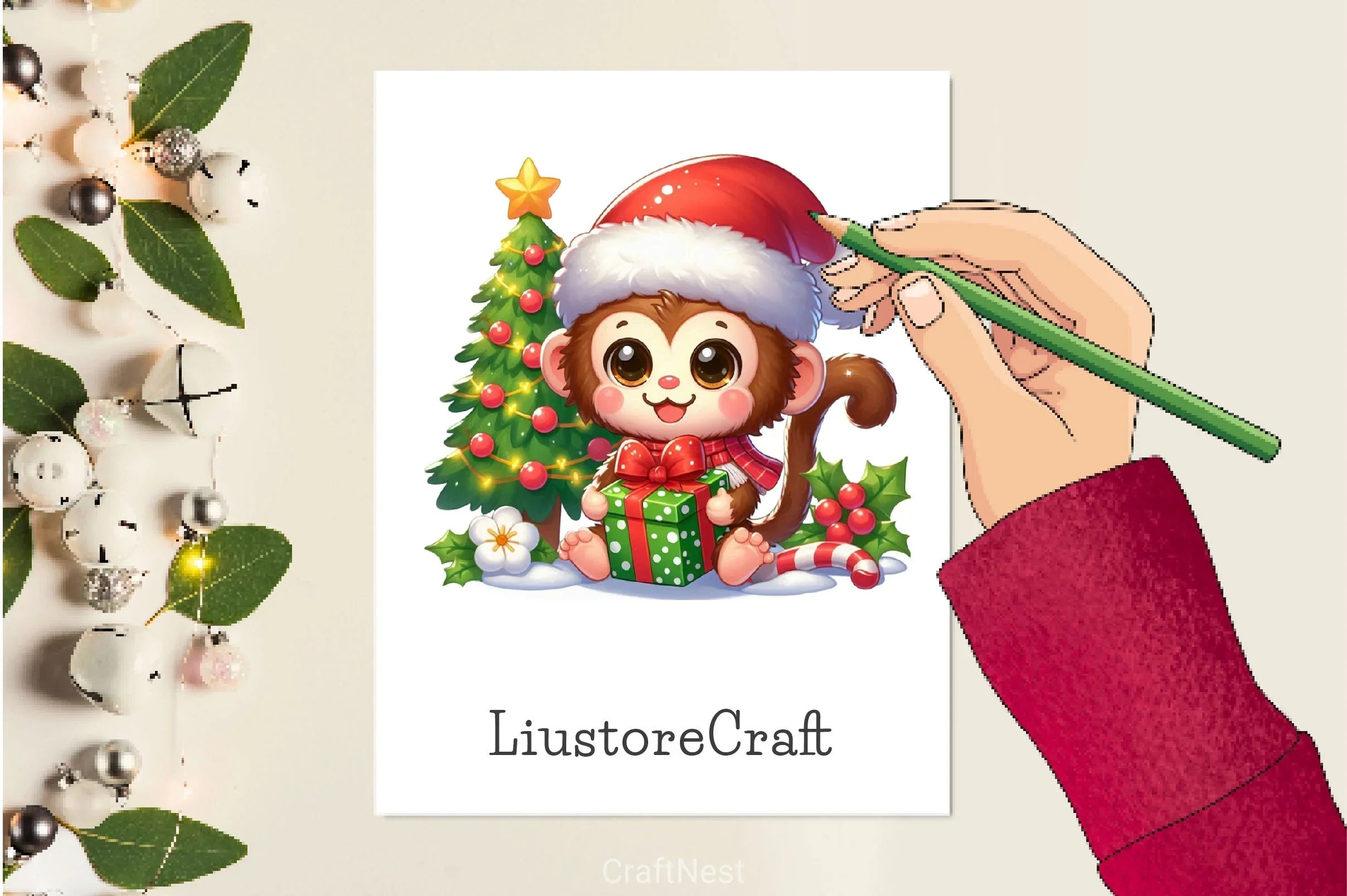 Cute Christmas Monkey Clipart Bundle - CraftNest - Digital Crafting and Art
