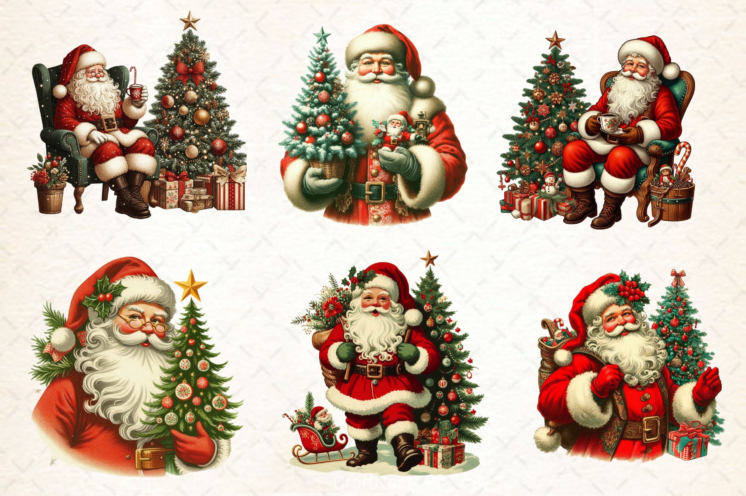 Vintage Christmas Santa Clipart Bundle 4 - CraftNest - Digital Crafting and Art