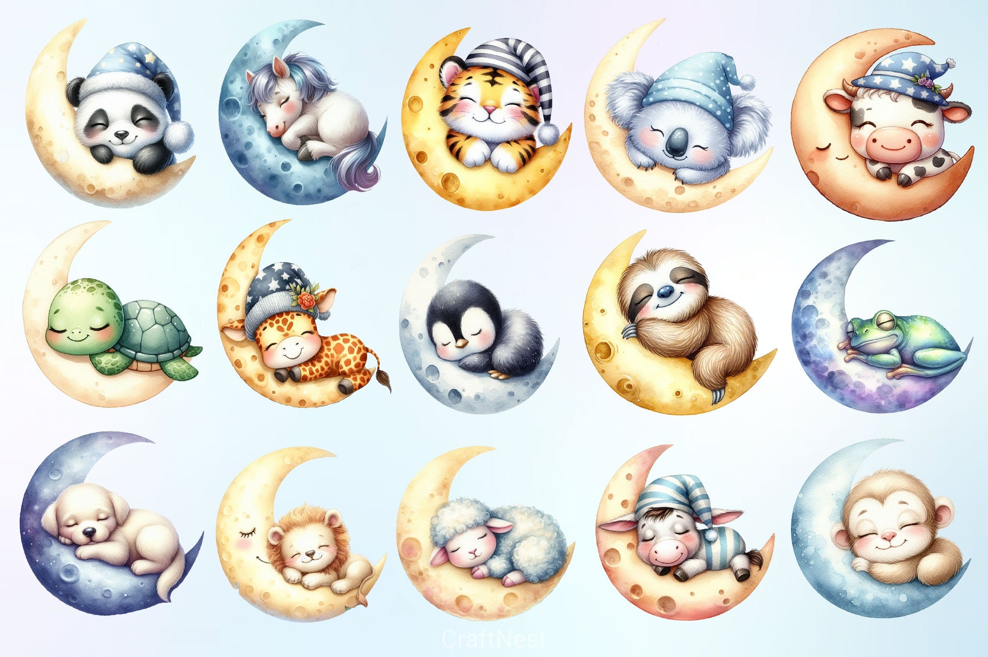 Cute Animals Sleep On Moon Clipart Bundle 4 - CraftNest - Digital Crafting and Art