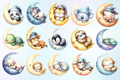 Cute Animals Sleep On Moon Clipart Bundle 4 - CraftNest - Digital Crafting and Art