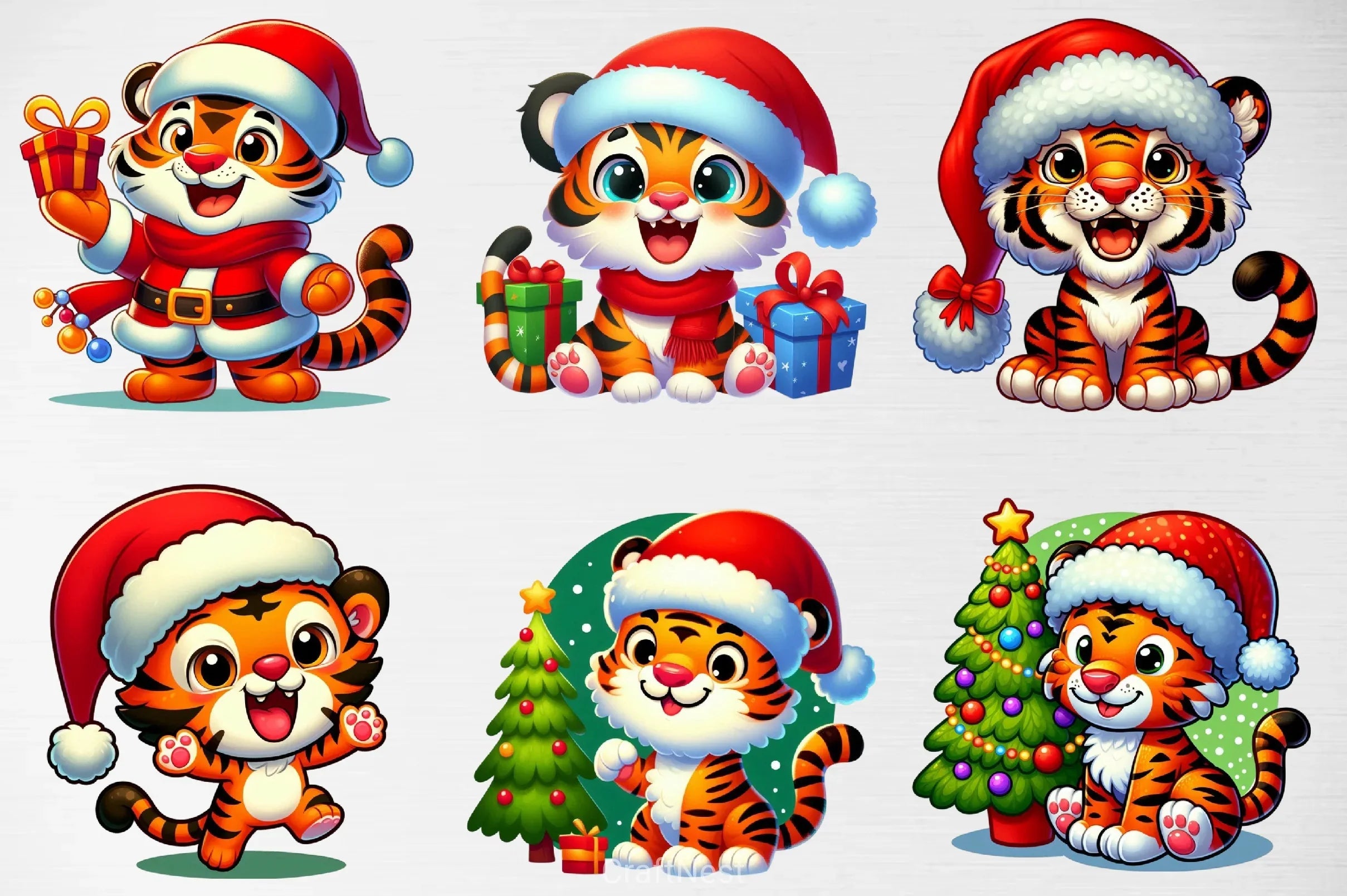 Cute Christmas Tiger Clipart Bundle - CraftNest - Digital Crafting and Art
