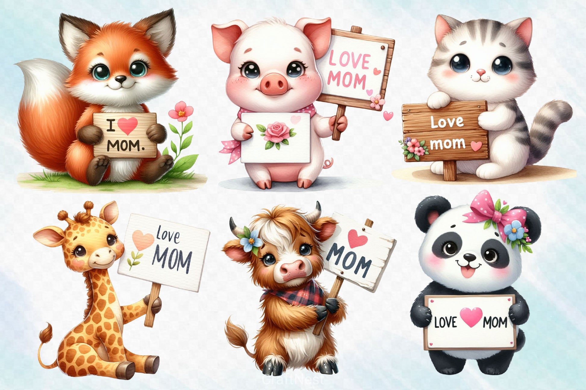 Animals Love Mom Clipart Bundle - CraftNest - Digital Crafting and Art
