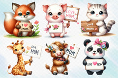 Animals Love Mom Clipart Bundle - CraftNest - Digital Crafting and Art