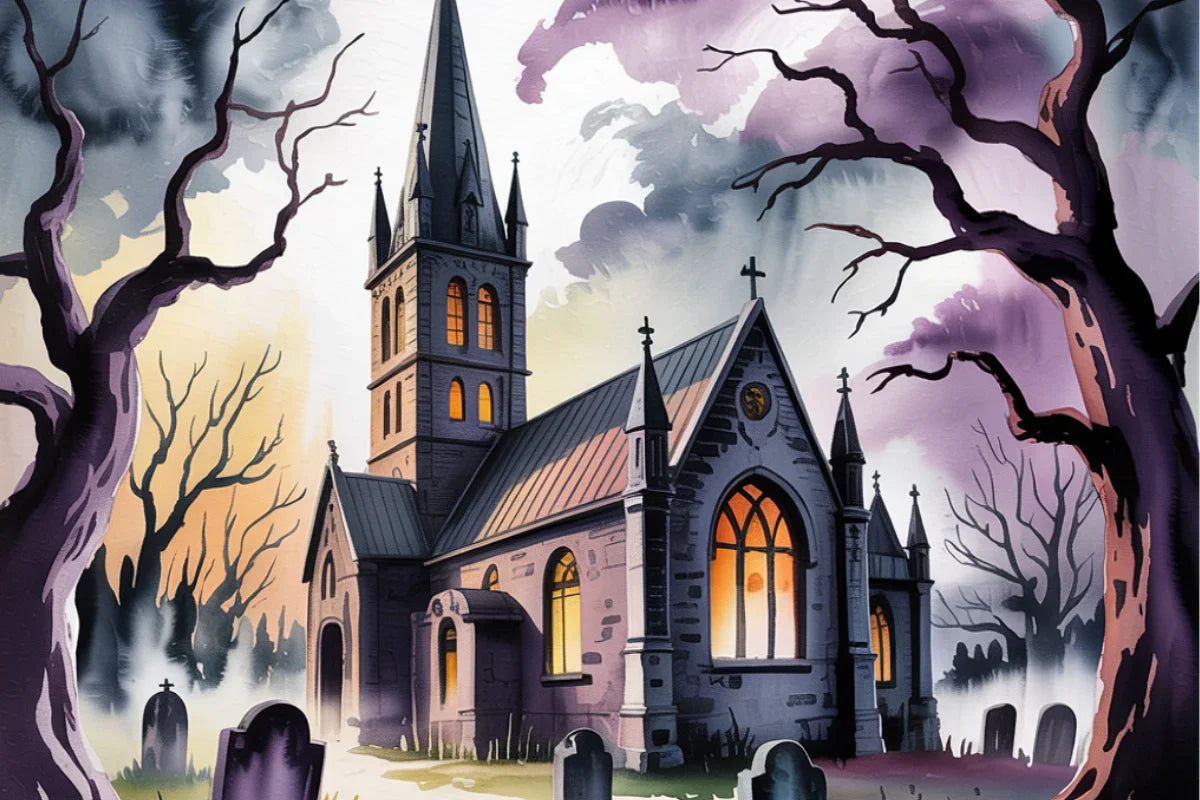 Spooky Church Scene Background Papers - CraftNest - Digital Crafting and Art