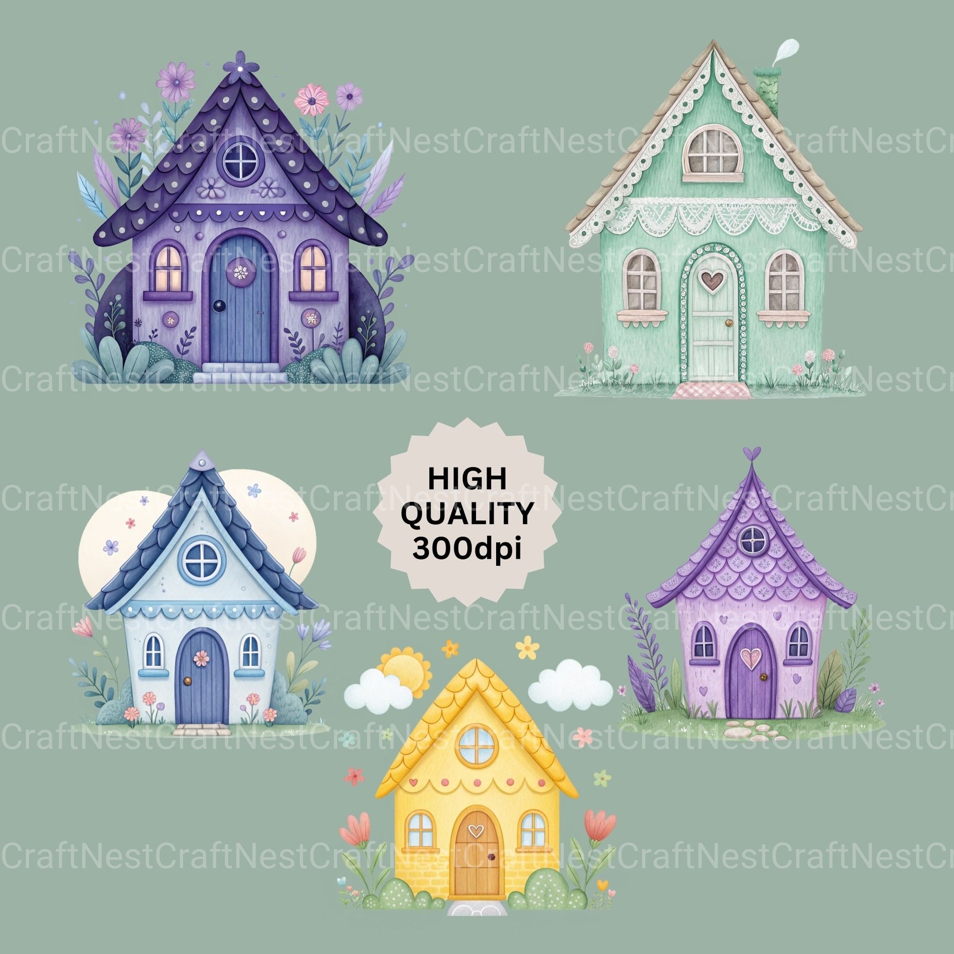 Whimsical Houses Clipart Bundle - CraftNest - Digital Crafting and Art