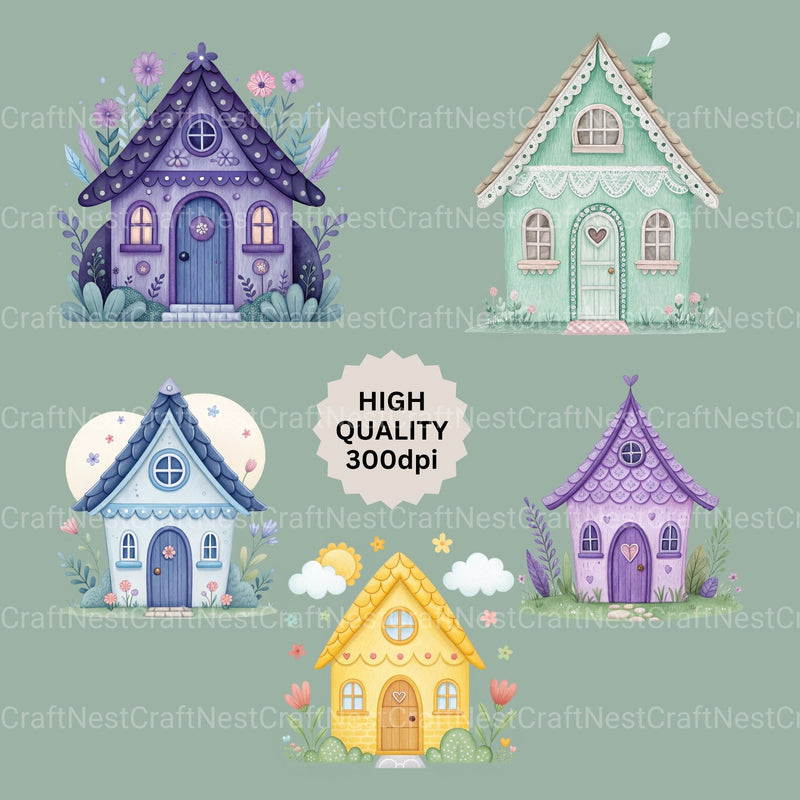 Whimsical Houses Clipart Bundle - CraftNest - Digital Crafting and Art