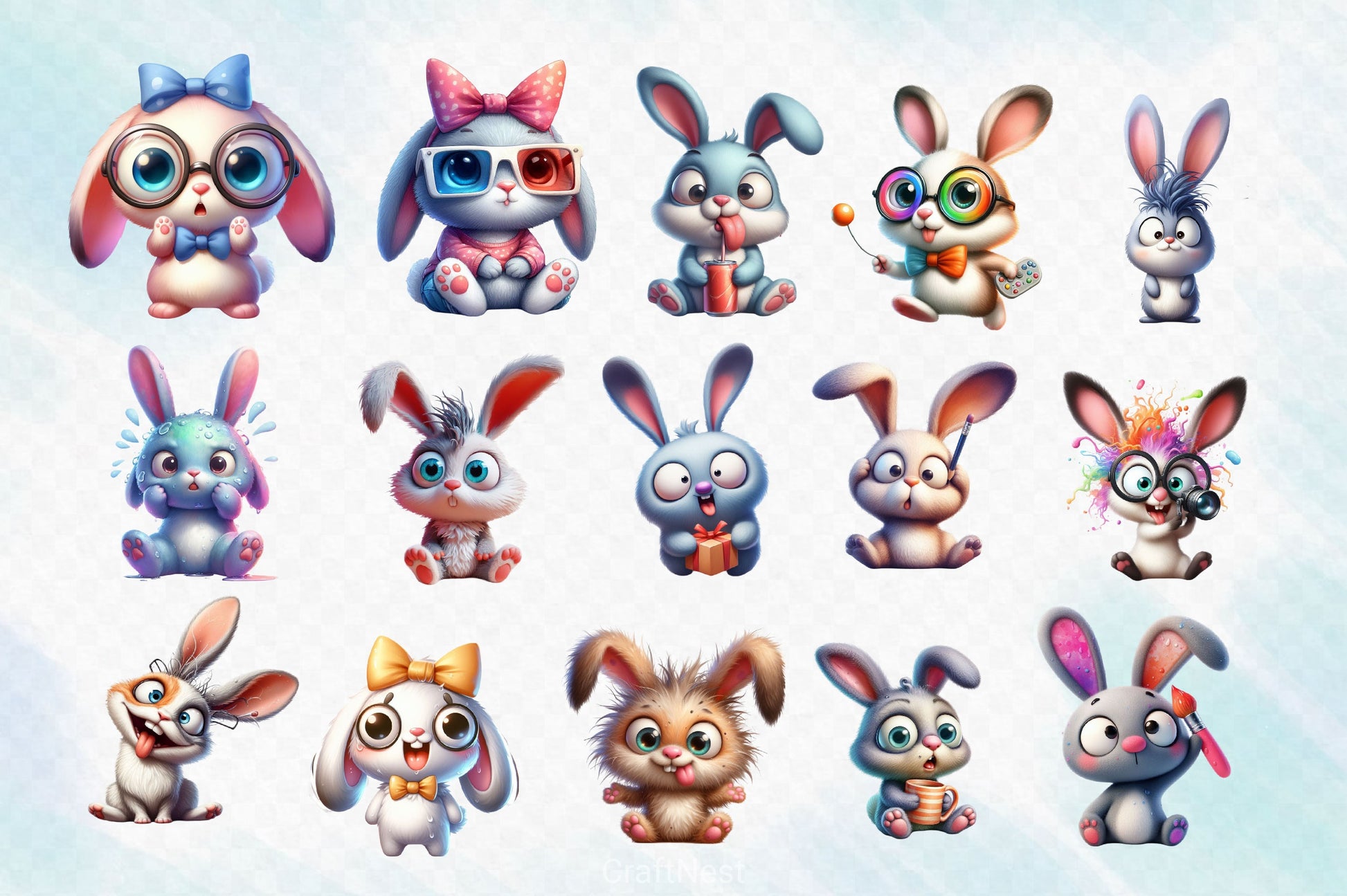 Funny Cute Bunny Clipart Bundle - CraftNest - Digital Crafting and Art