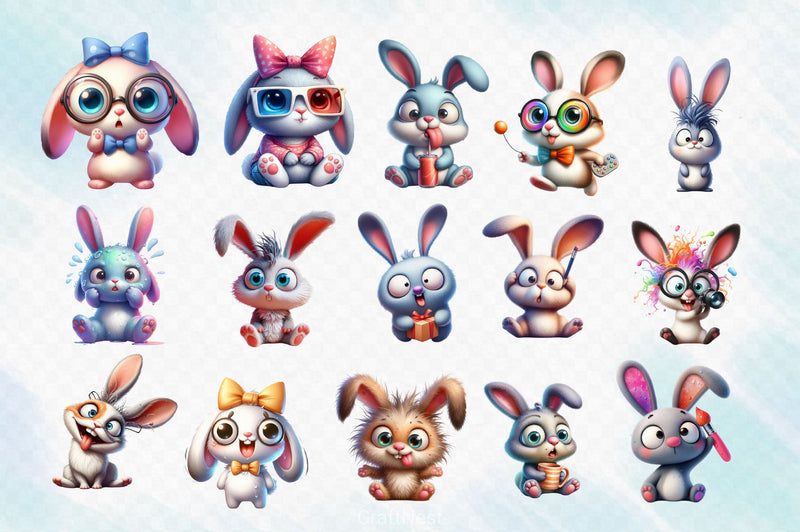 Funny Cute Bunny Clipart Bundle - CraftNest - Digital Crafting and Art
